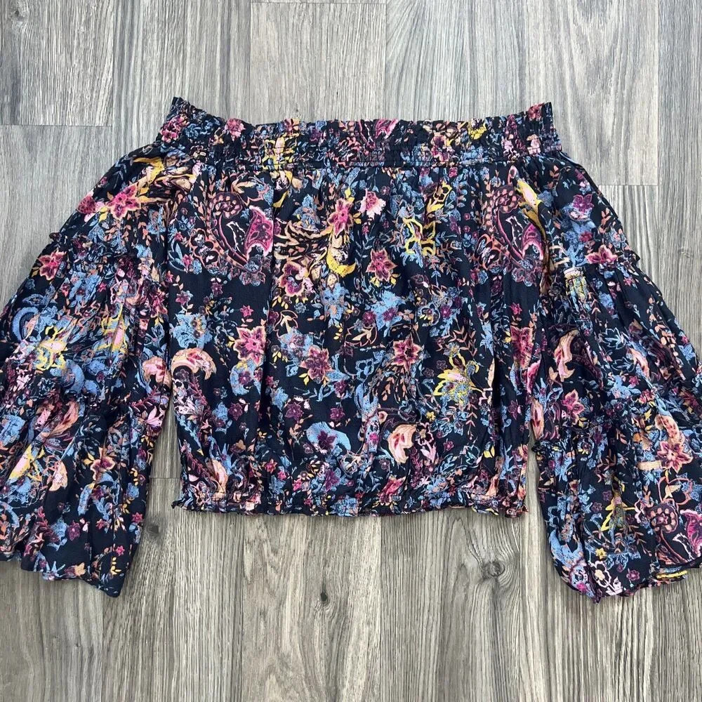 Free People Free Spirit Off The Shoulder Top Size Small Floral Bell Sleeve - Picture 4 of 7